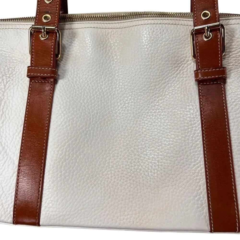 Dooney & Bourke Leather Purse Handbag Satchel Pebble Grain Domed White Tan Trim - Picture 4 of 16